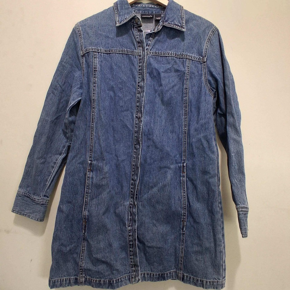 Vtg Chicos Womens Blue Cotton Longline Denim Jacket Medium Wash Size 1.0